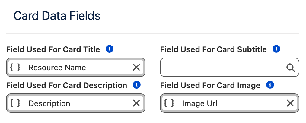 Card Data Fields configuration pane.